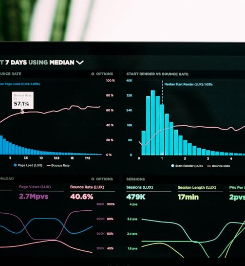 graphs of performance analytics on a laptop screen